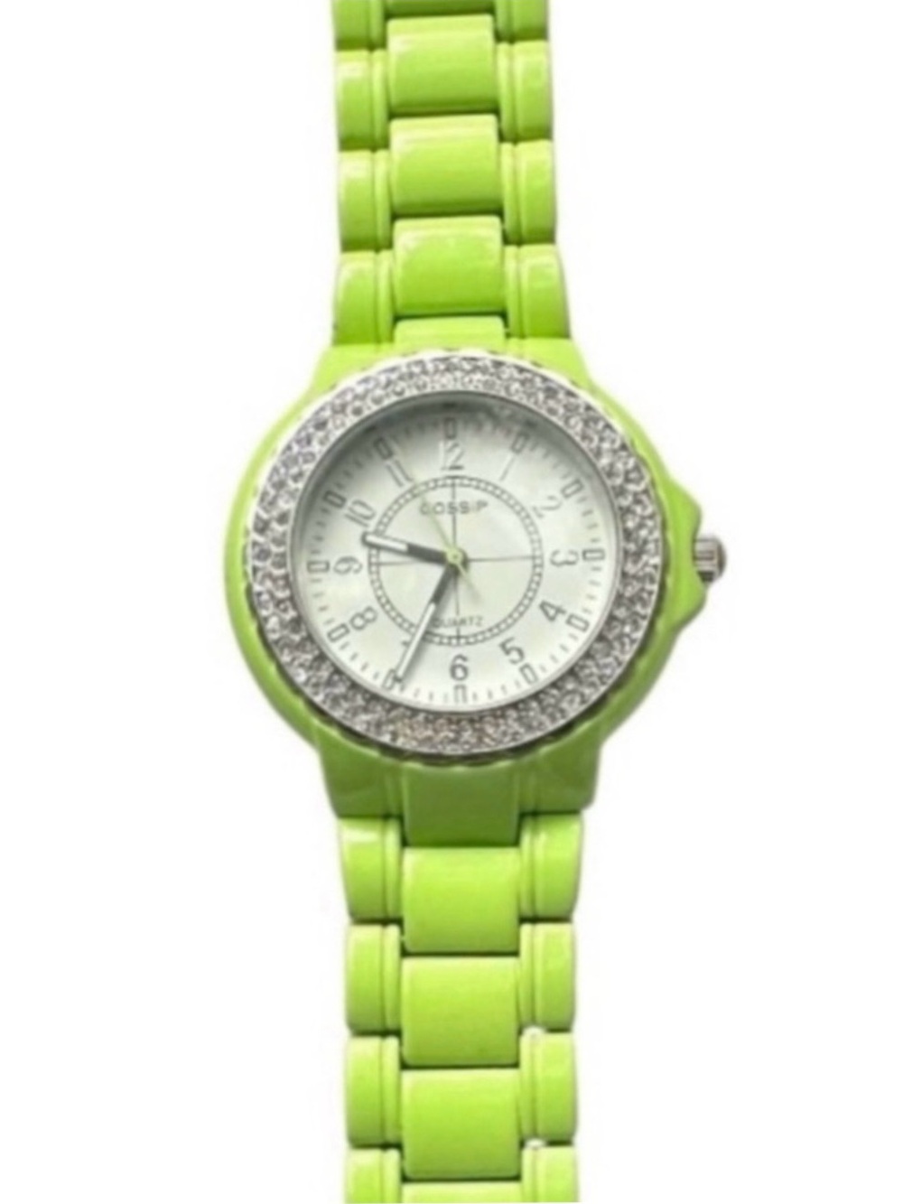 Gossip Lime Green Rhinestone Bezel Ceramic Link Fashion Watch